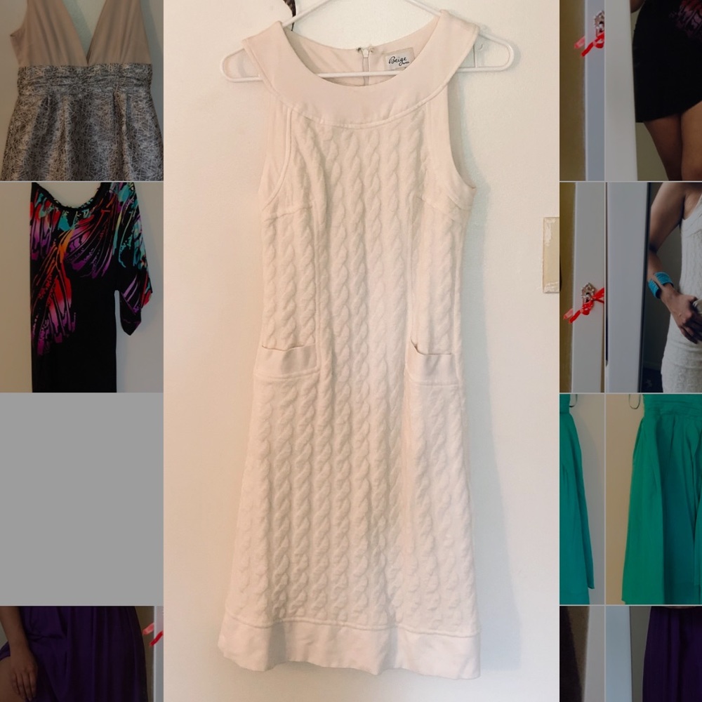 Sophisticated knee length, tight beige dress - Picture 2 of 4